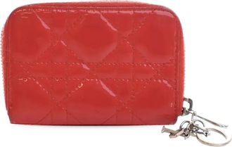 Dior 2014 Patent Cannage Lady Dior Voyageur Coin Purse small wallets - women - Patent Leather - One Size - Red