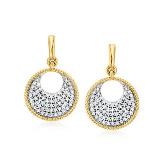 Ross-Simons Pave Diamond Disc Drop Earrings in 14kt Yellow Gold
