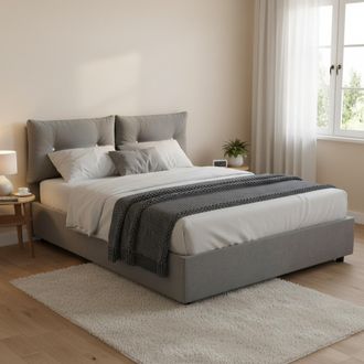Dmora Dmora - Cama Matrimonial Dcit, Cama Contenedor Con Revestimiento De Tela, 100% Made In Italy, Apertura Frontal, Adecuado Para Colch&oacute;n 160x190 Cm, Gris