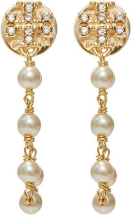 Tory Burch Moondance Faux Pearl & Chain Drop Earrings in Tory Gold /Pearl /Crystal at Nordstrom