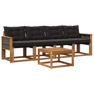 vidaXL Conjunto De Sof&aacute;s De Exterior Con Coj&iacute;n 5 Pcs Natural Y Negro Vidaxl