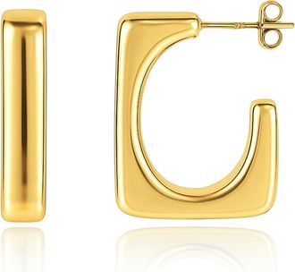 MAX + STONE 14K Yellow Gold Plated Half Open Geometric Rectangle Hoop Earrings with Pushback