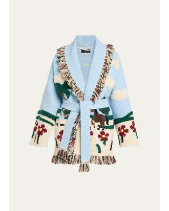 Alanui Casa Alanui Double-Jacquard Knit Fringed Wrap Cardigan
