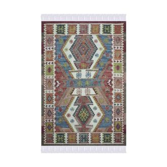 Decoclico Alfombra rectangular de algod&oacute;n y lana motivos kilim 140 x 200 cm