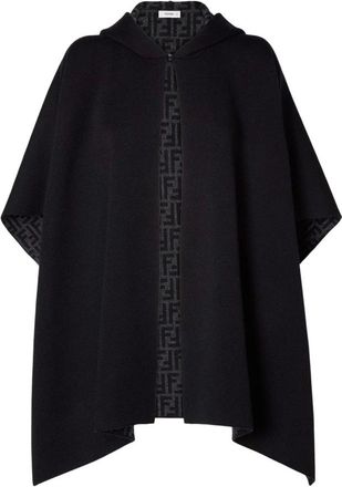 Fendi FF Zucca Poncho met capuchon - Dames - Jassen - Zwart - Maat: ONE Size Kasjmier