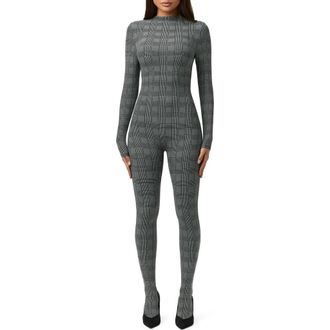 Naked Wardrobe Animal Print Closed Toe Jumpsuit in Houndstooth Plaid at Nordstrom, Size Medium