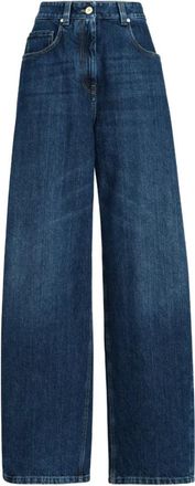 Brunello Cucinelli Authentieke denim wijde broek met monili - Dames - Loose Fit Jeans - Blauw - M - Denim - Jeans