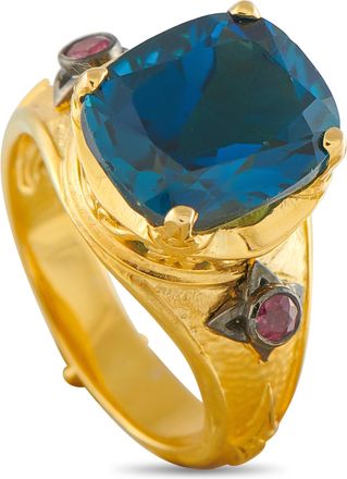Konstantino 18K Yellow Gold London Blue Topaz and Ruby Ring KS03-050426