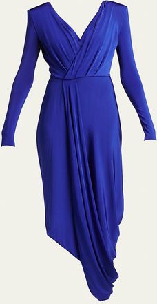 Giorgio Armani V-Neck Draped Jersey Maxi Dress