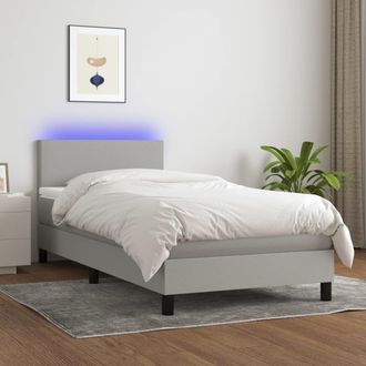 vidaXL Vidaxl - Cama Box Spring Con Colch&oacute;n Tela Y Led Gris Claro 90x190 Cm