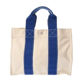 Herm&egrave;s Blue White Canvas Tote Bag (Pre-Owned)