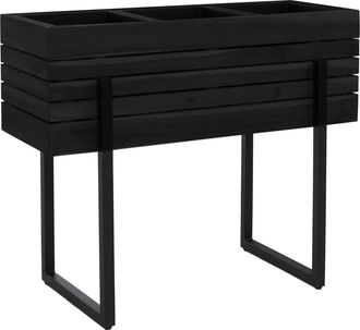 Hhg [nunca Usado] Jardinera Elevada Hhg-462, Jardinera Para Flores Y Plantas, Maceta, Para Exterior, De Metal Y Madera De Acacia, Mvg 68 X 80 X 30 Cm, Neg
