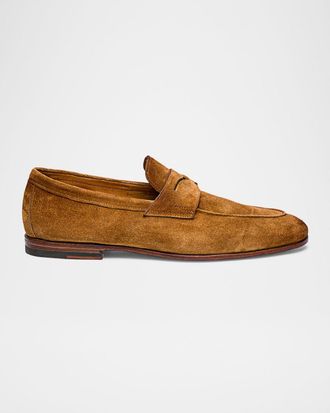 Santoni Mens Carlos Suede Penny Loafers