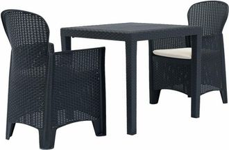 vidaXL Mesa Y Sillas De Jard&iacute;n 3 Piezas Pl&aacute;stico Gris Aspecto Rat&aacute;n Vidaxl