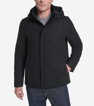 Cole Haan Mens Hooded Wool Field Coat - Black Size Medium
