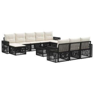 vidaXL Conjunto De Sof&aacute;s De Jard&iacute;n 11 Pcs Negro Y Blanco Crema Vidaxl