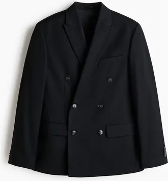 H&M Regular Fit Double-breasted Jacket in Black at Nordstrom, Size 40