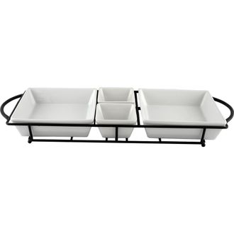 Gibson Gracious Dining 5 Piece Serving Set With Metal Rack Porcelain in White at Nordstrom