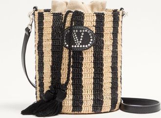 Valentino Garavani Valentino Garavani small striped raffia bucket bag Wo