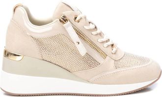 Xti Womens Leather Mesh Sneakers In Beige