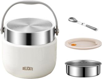 OEM Recipiente T&eacute;rmico De 1200 Ml Para Comida Caliente, Lonchera T&eacute;rmica De Acero Inoxidable Con Asa, Termo Para Alimentos Con Cuchara Plegable, Ideal Par