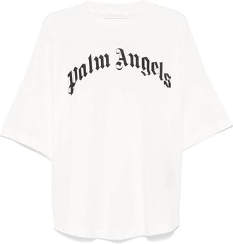 Palm Angels Curved Logo T-shirt - Dames - T-shirts - Wit - M - Katoen - Tops