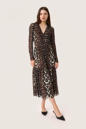 Soaked In Luxury SLValdora Long Sleeves Wrap Dress in Leopard Pattern at Nordstrom, Size X-Small