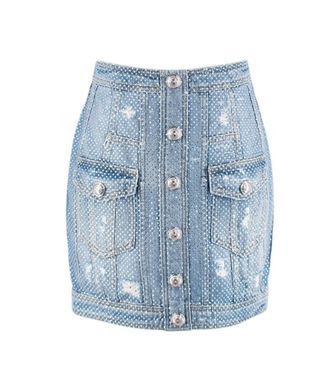 Balmain Crystal embellished denim mini skirt Size S