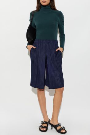 Pleats Please Issey Miyake Fitted Turtleneck Top, Womens, Green
