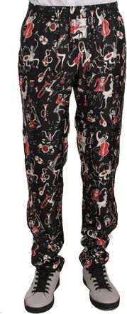 Dolce & Gabbana Mens Music Print Trousers Pt0846 - Black Silk - Size EU 48 (Mens)