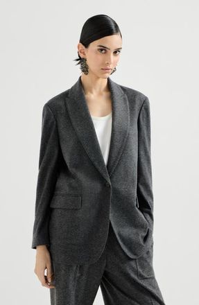 Brunello Cucinelli Cashmere jersey blazer with monili in Anthracite at Nordstrom, Size 44 It