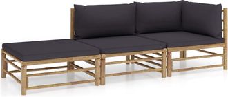 vidaXL Set De Muebles De Jard&iacute;n 3 Piezas Bamb&uacute; Y Cojines Gris Oscuro Vidaxl