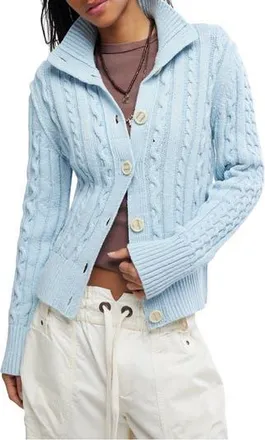 Free People Cable Stitch Cardigan in Pastel Blue at Nordstrom Rack, Size X-Small