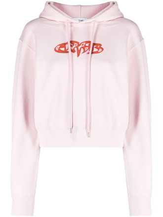 AMBUSH Light Pink Amb Graphic Cropped Cotton Hoodie