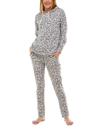 Roudelain Womens Drop Shoulder Hoodie And Slim Leg Pant Lounge Set In Animal Blurred Soft Silver