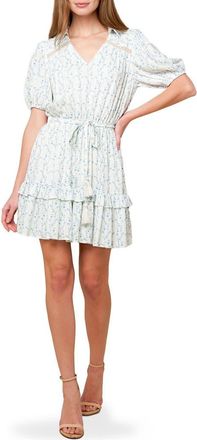 Flying Tomato Floral Puff Sleeve Fit & Flare Minidress in Ivory Blue at Nordstrom Rack, Size Medium
