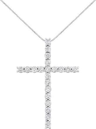 House of Brilliance Silver 4.0 Cttw Diamond 2-1/4 Cross Pendant with Box Chain Necklace at Nordstrom