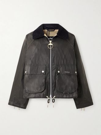 Barbour Giacca In Cotone Cerato Con Finiture In Velluto A Coste E Pelle Marron - Grigio