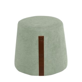 Koketto Home Puff redondo menta con asa de cuero sint&eacute;tico marr&oacute;n