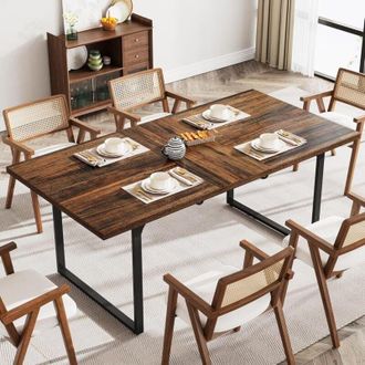 Tribesigns Tribesigns Extendable Dining Room Table for 6-8 People, 63-78.8 Wood Dinner Table with Metal Frame for Kitchen Living Room Dining Room, Rustic Brown