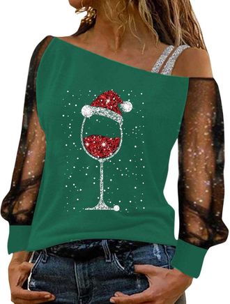 Generic Ladies Party Tops Sparkly Tops for Women UK Party Wear Lace Mesh Sheer Long Sleeve Top Elegant Dressy Blouse Crew Neck Sequin Tee Shirts Trenddy Casua