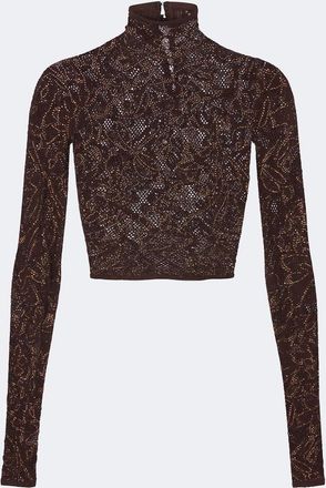Gucci Cropped silk-blend lace turtleneck top