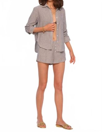 Heartloom Cliff Striped Button Down And Short Set In Grey