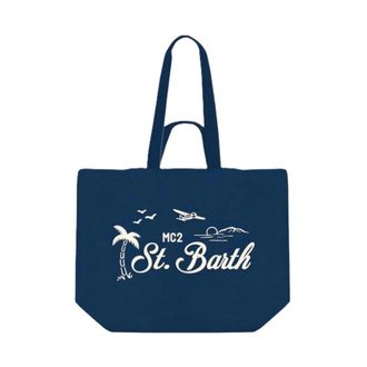 MC2 Saint Barth Tote Bags, female, Blue, Size: ONE SIZE Essential Cotton Beach Bag