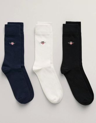 GANT Mens GANT Mens Shield Logo Socks 3-Pack - 5 Black/White/Evening Blue - Size: 9/9.5/10/10.5/11