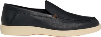 Santoni Schoenen, Heren, Blauw, 40 1/2 EU, Leer, Leren Slipon Loafers