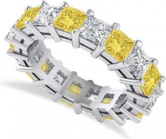 Allurez Princess Yellow & White Diamond Wedding Band 14k White Gold (5.58ct)