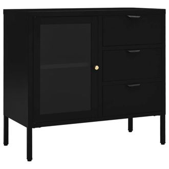 Berkfield Home Sideboard Black 75x35x70 cm Steel & Tempered Glass | Size: 75 x 35 x 70 cm