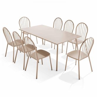 Oviala Conjunto de mesa de jard&iacute;n y 8 sillas de bistro de acero en topo