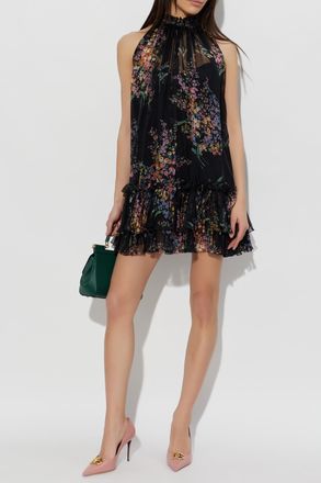 Dolce & Gabbana Silk Dress With Floral Motif, Womens, Black